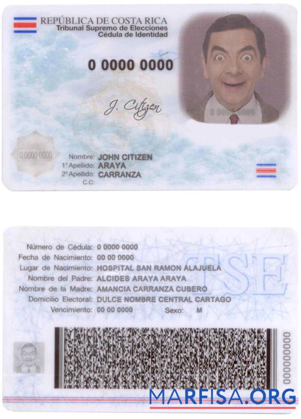 Printable Costa Rica ID real example